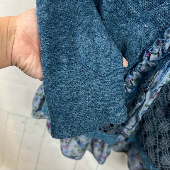 Pretty Angel Women’s Button Up Linen Blend Cardigan Blouse Blue Whimsigoth Small - Picture 12 of 13